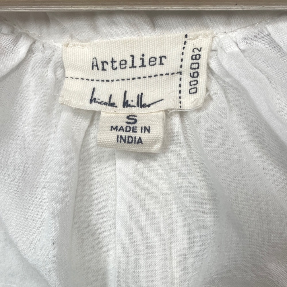 Artelier Nicole Miller White Embroidered Cotton Peasant Blouse Tassel Top S EUC - Picture 3 of 10